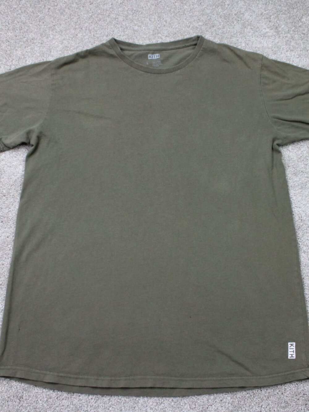 KITH T-Shirt Mens Large Olive Green Blank 100% Cotton Short Sleeve Casual Preppy